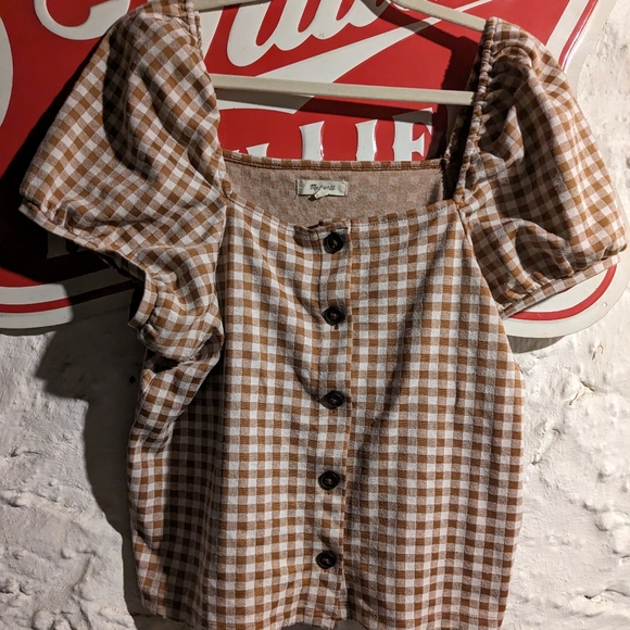 Madewell Tops - Madewell square neck gingham puff sleeve top